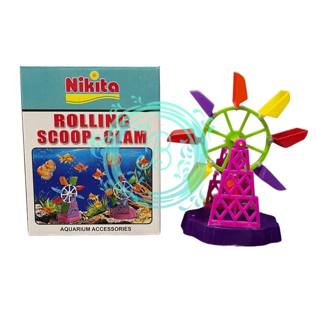 Nikita Rolling Scoop Clam Luckiness Water Wheel Kerang Aquarium Hiasan Ornamen Mainan Kincir Aquascape Ikan