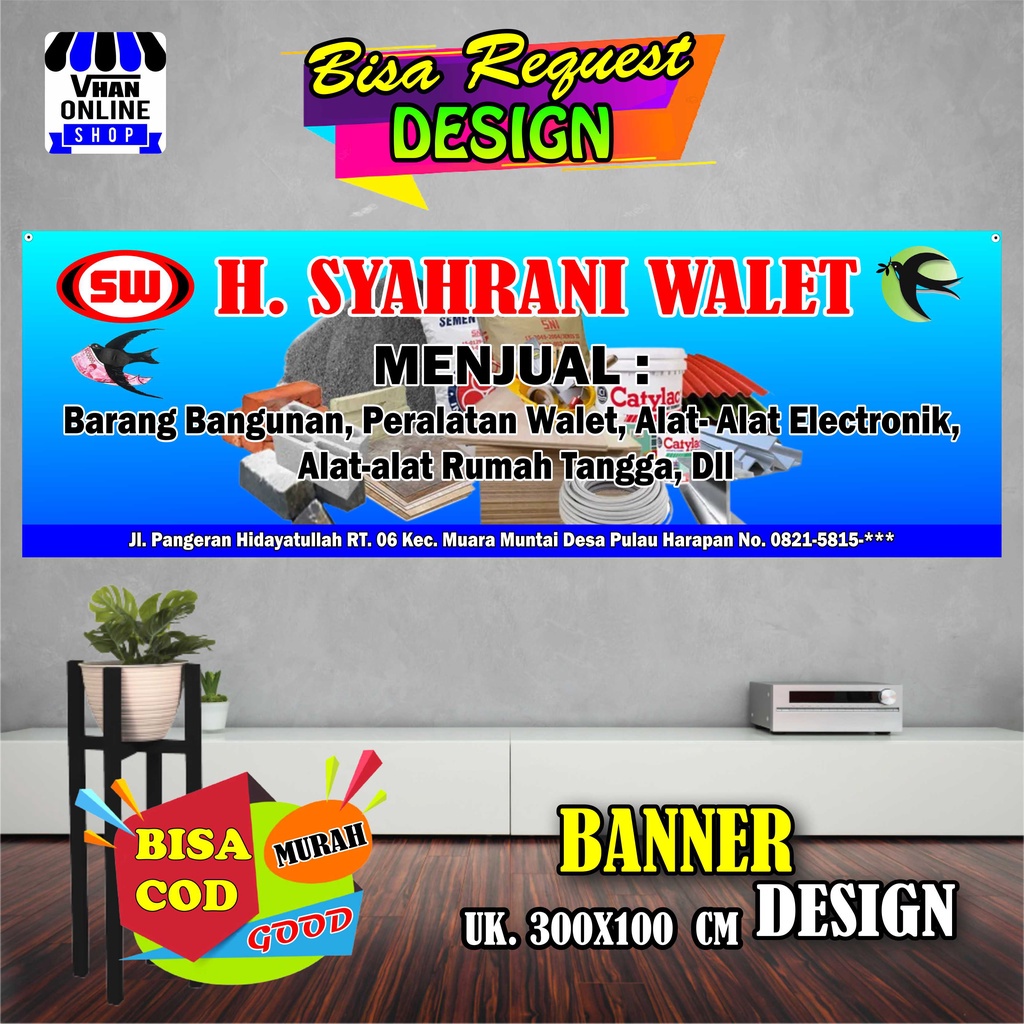 Spanduk Banner Backdrop Toko Bangunan, Alat Alat Bangunan Murah Keren