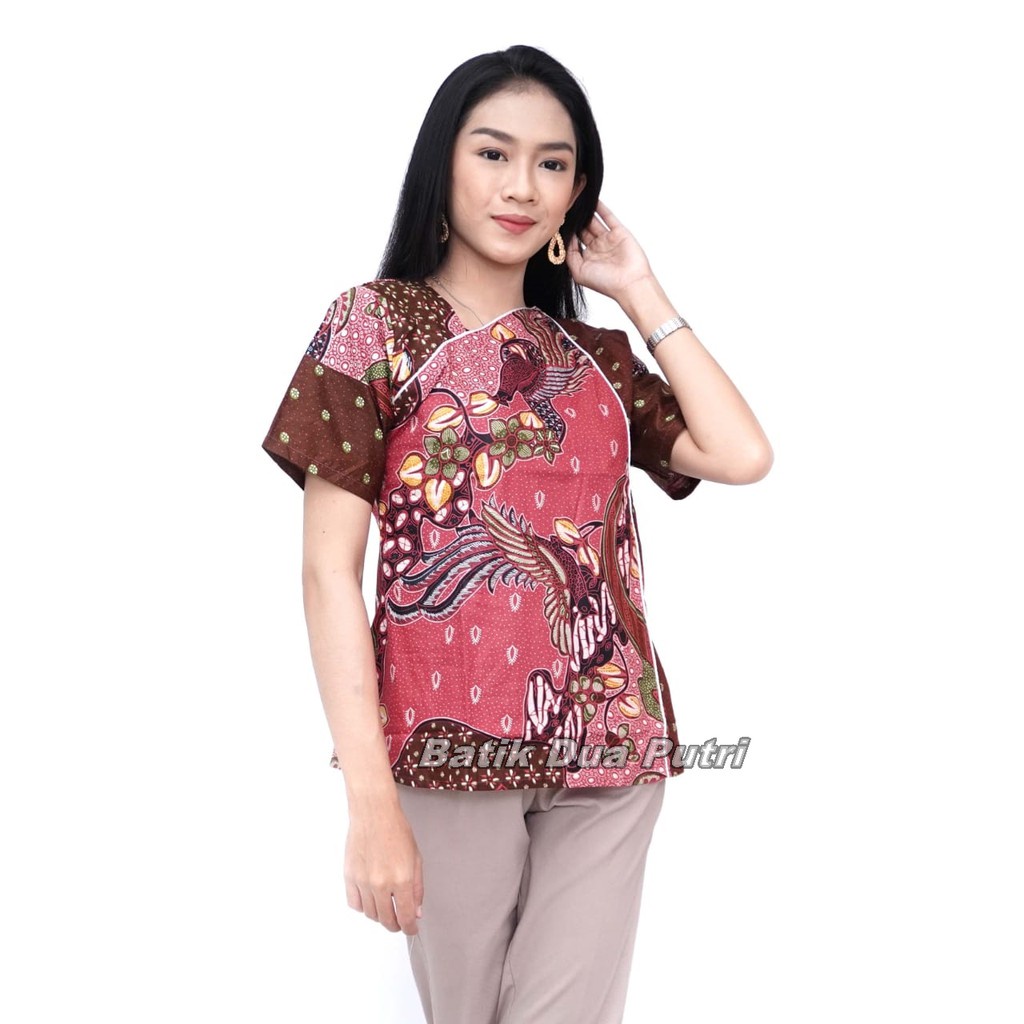 Batik Wanita Lengan Pendek Blouse Atasan Warna Pink Model Modern Trendy 2021