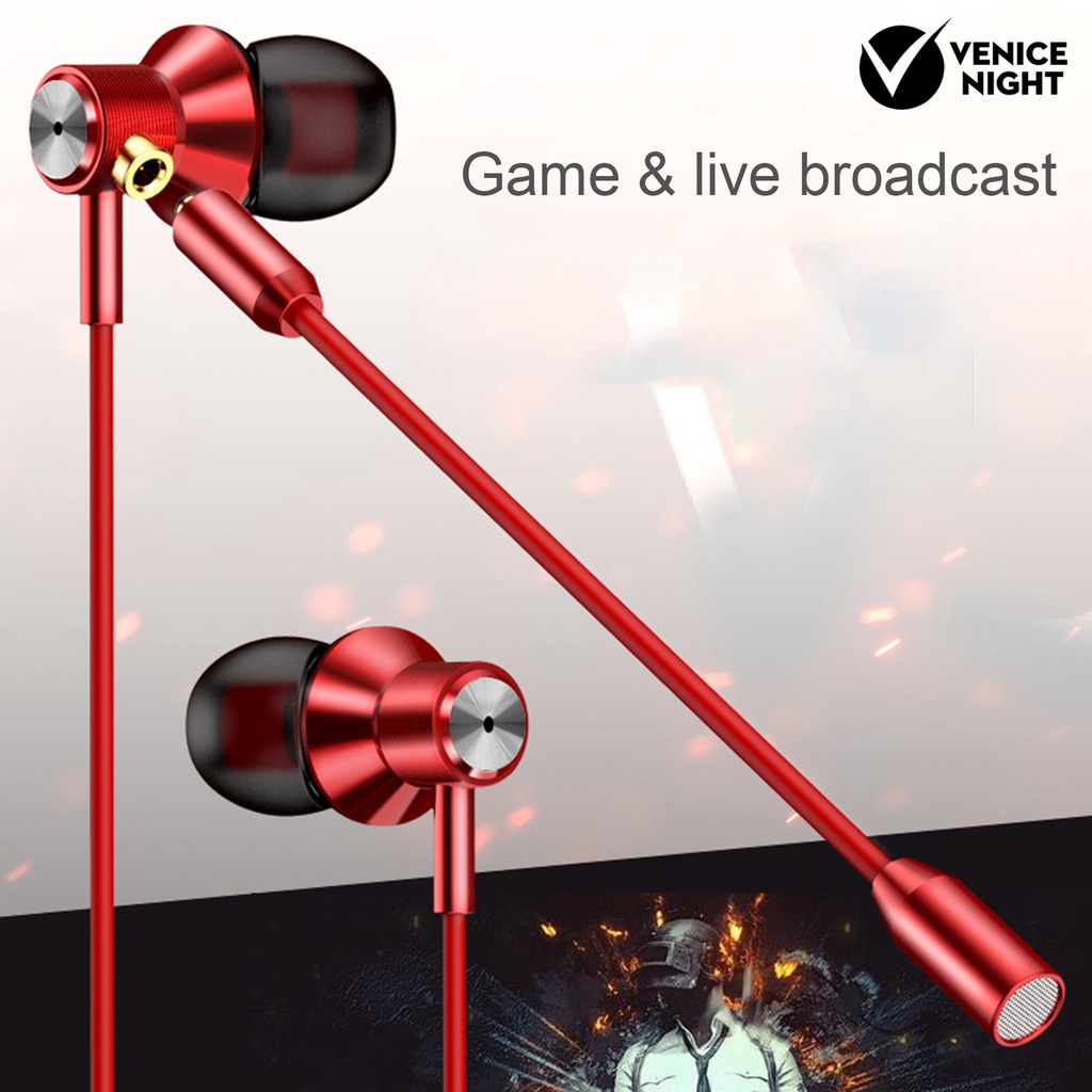 (VNEP) (Berkabel) Earphone Ergonomis Dual Mikrofon Stereo Universal L-Shaped Plug Metal Earphone untuk Gaming