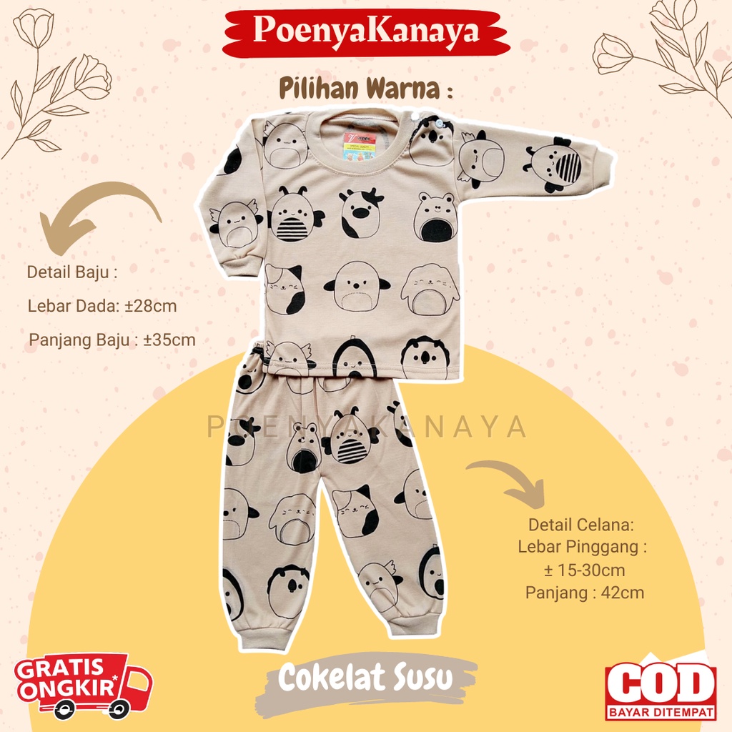 Setelan Baju Bayi Piyama Bayi Panjang KEPALA HEWAN WARNA Viori Size 6-18 Bulan SPY64