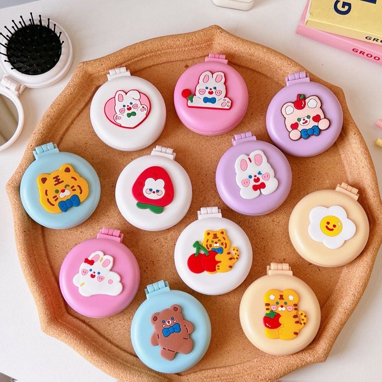 1pcs Sisir Bantal Udara Plastik Portabel Kartun Sisir Tiga Dimensi Gadis Lucu Jantung Lipat Airbag Sisir Kepala Sisir Pijat Dengan Cermin Rias