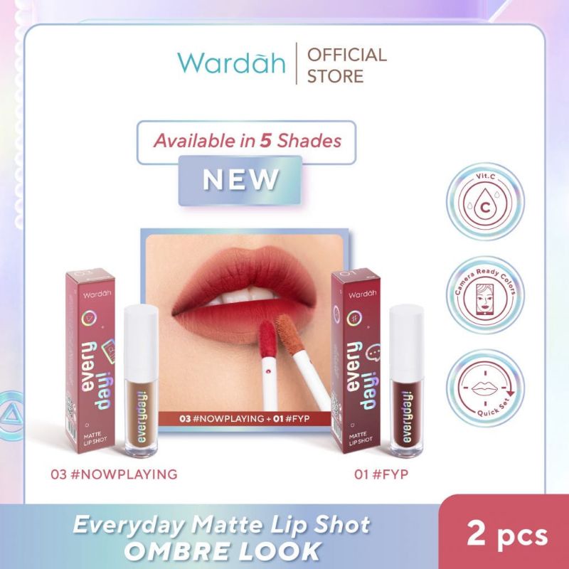 WARDAH Everyday! Matte Lip Shot Paket Ombre Free Creamy Foam