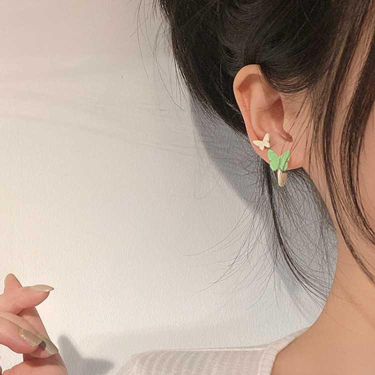 6pcs / set Anting Tusuk Bentuk C Desain Kupu-Kupu Biru Gaya Korea Untuk Wanita