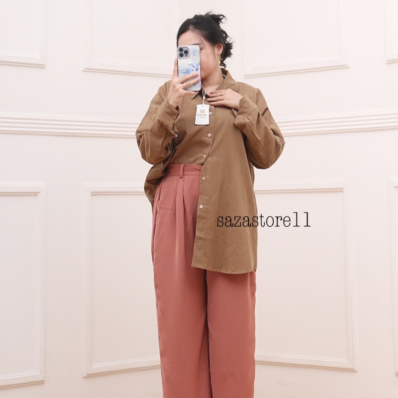 Suki Shirt 2022 - Kemeja Crinkle Basic Oversize Atasan Wanita - Bumil Friendly - Basic Shirt