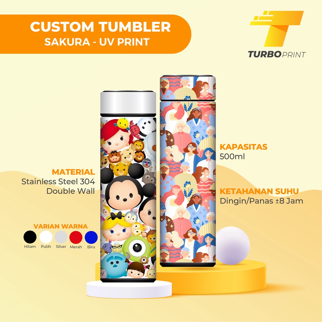 Custom Print Tumbler Termos Sakura 500ml Custom Botol Minum - Sakura Print UV