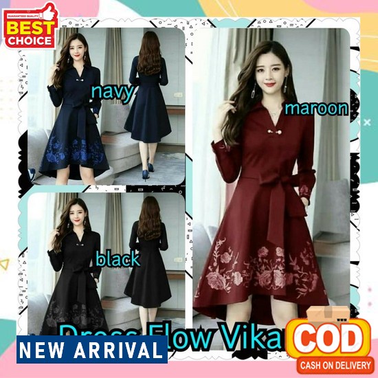 Baju Dress Wanita Remaja Trendy Terbaru 2021 Gaun Modis Pesta Natal Im Vn1105 - Dress Pesta Batik Bu