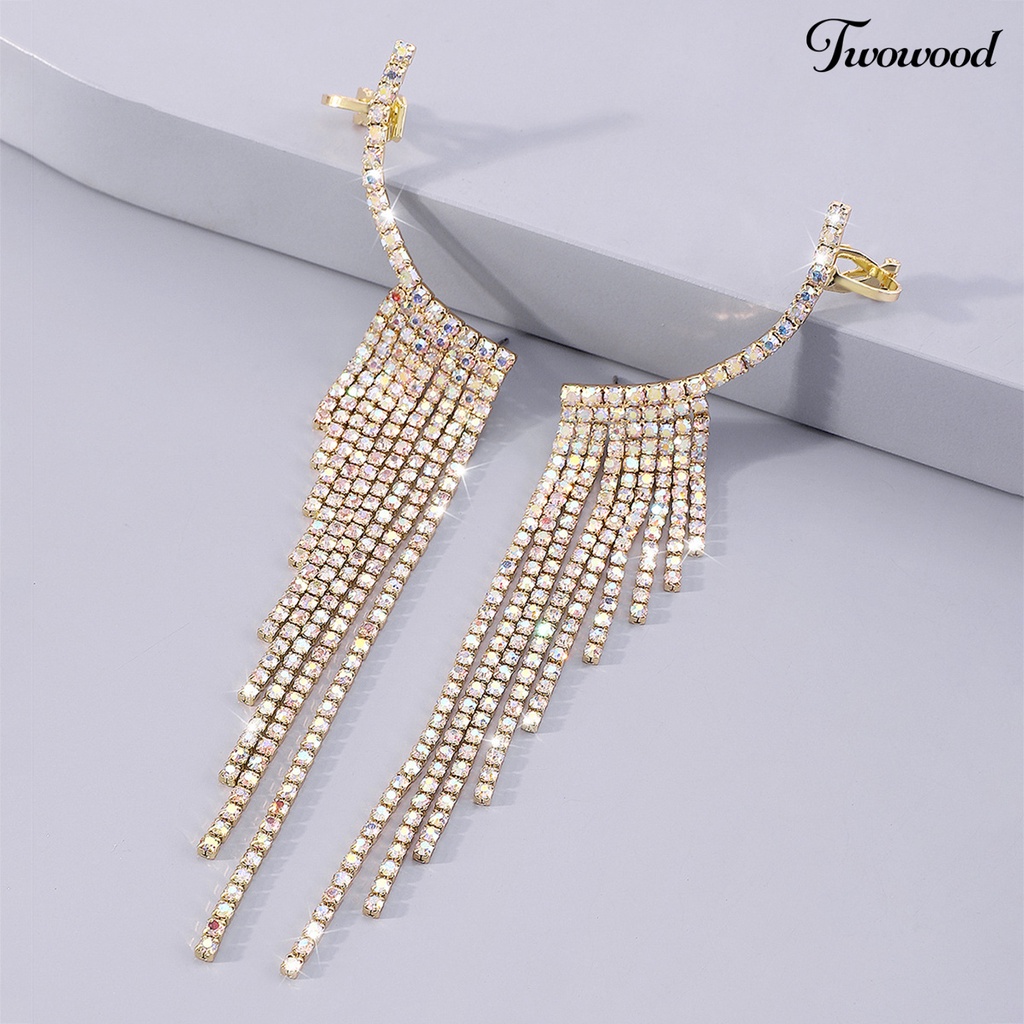 1 Pasang Anting Juntai Panjang Multilayer Aksen Berlian Imitasi