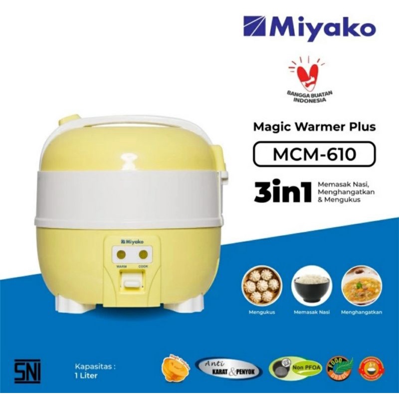 Miyako MCM 610 - 1 Liter Rice Cooker 3in1 Magic Com MCM610 Ricecooker Mini Mejikom Kecil Magicom Ori