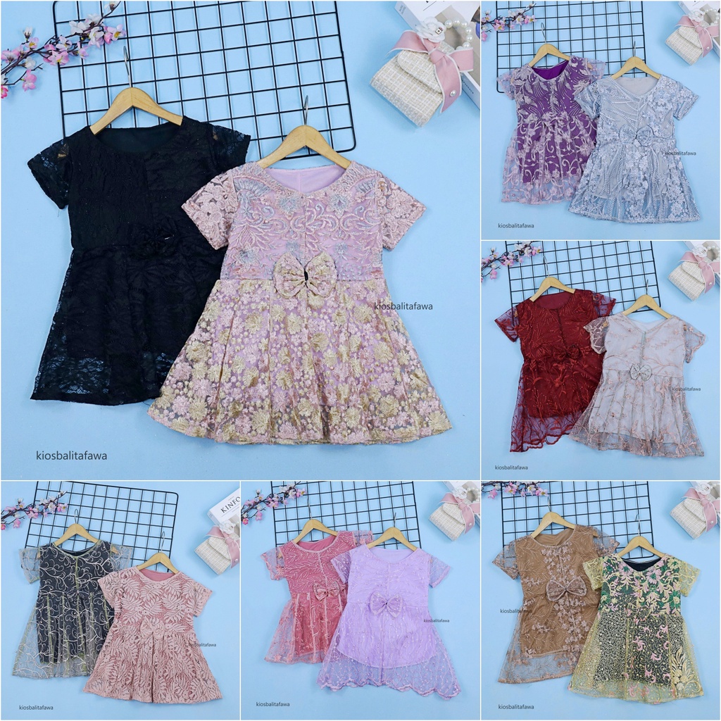 Dress Icha Brukat uk 1-2 Tahun / Dres Brokat Anak Perempuan Gaun Brukat Pesta Baju Import Baby Cewek