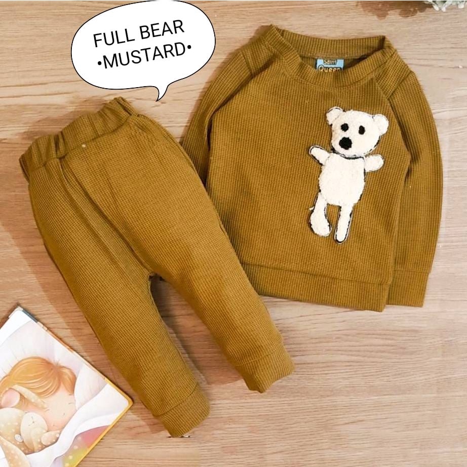 Setelan Anak Cowok - Baju Bayi Laki - Laki Model Sweater Tangan Panjang Celana Panjang Motif Full Bear Usia 6 Bulan-3 Tahun