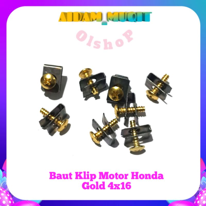 20 PCS BAUT EMAS BAUT KLIP BEAT BAUT KLIP HONDA BAUT KLIP BODY MOTOR HONDA MATIC BAUT KLIP HONDA MATIC BAUT BODY HONDA MATIC BEAT VARIO SCOOPY UKURAN M4X16