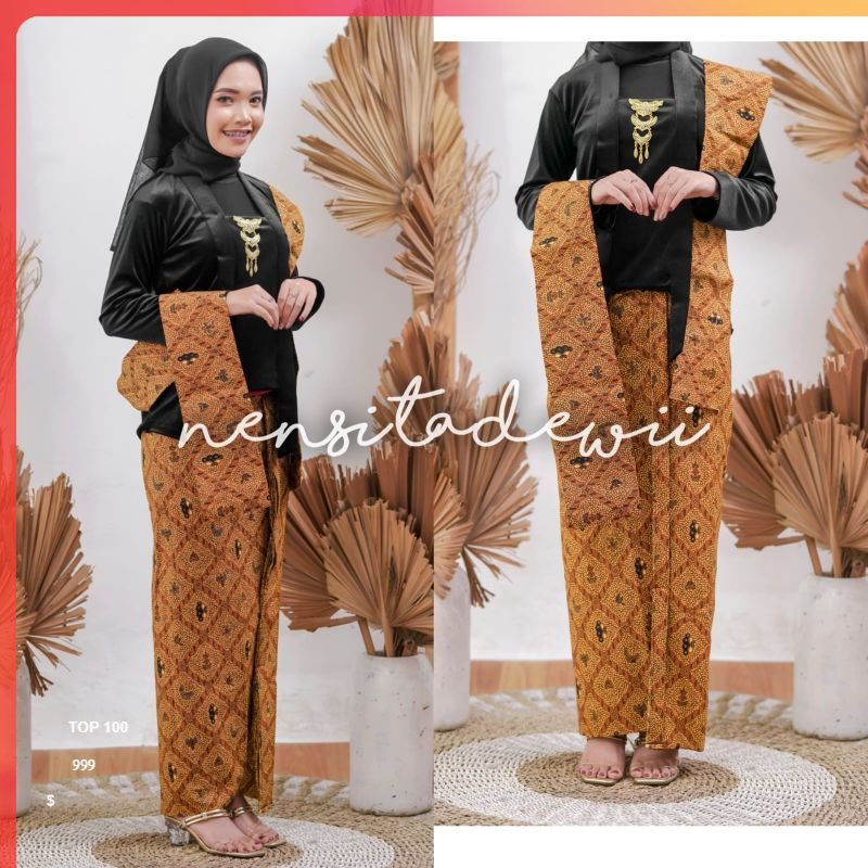 Kebaya Wanita Kebaya Bludru, Jarik Wiru Instan + Selendang / Motif Sidmukti Kebaya Bludru