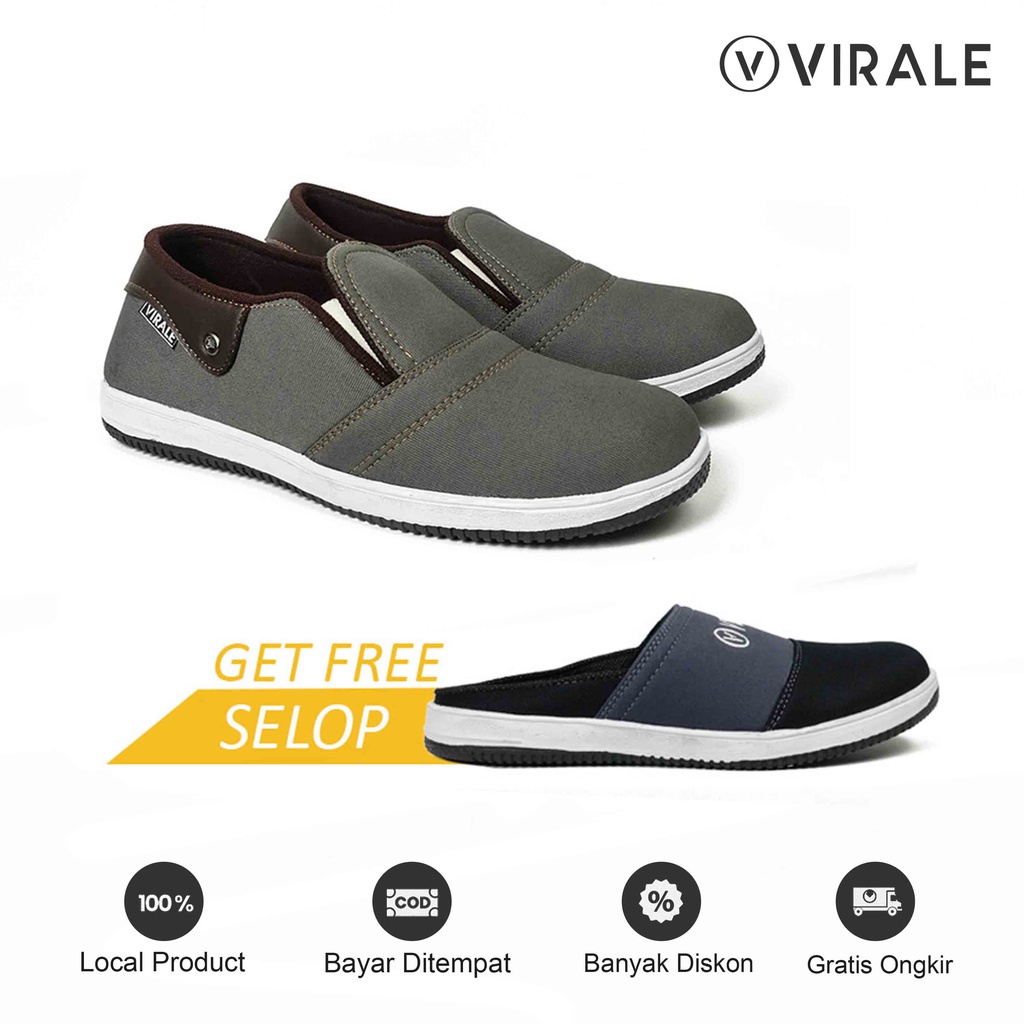 Sepatu Pria Slip On Kasual Bahan Canvas CS 01 COKELAT GRATIS Sepatu Selop