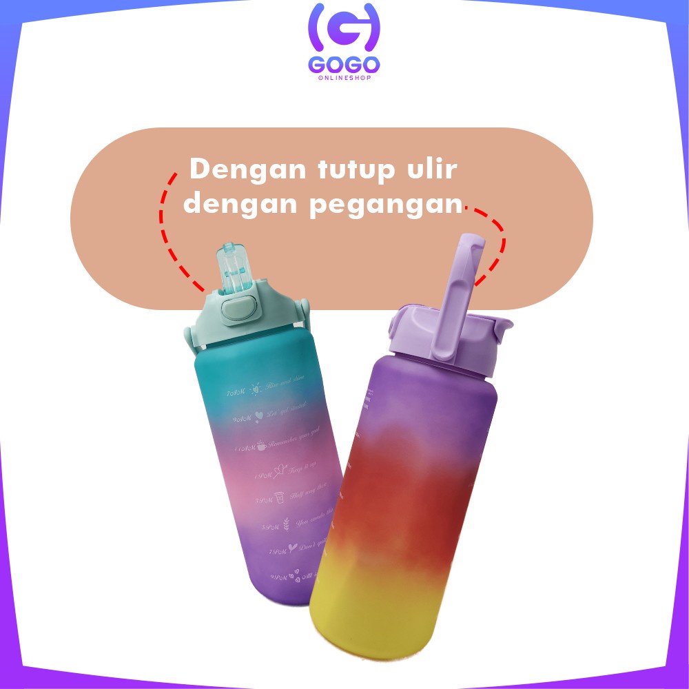 GOGO-C581 Botol Minum Tumbler 2Liter Gradasi Viral / Botol Air Motivasi Thumbler Pelangi Botol Penanda Waktu BPA Free