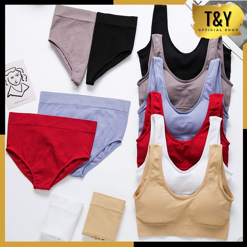 T&amp;Y Bra Tank Top Wanita Sepasang 6608 Model Vneck Sport Wanita One Set Tanktop BH Celana Dalam Push Up Wanita Tanpa Kawat Elastis Pakaian Dalam Murah Import