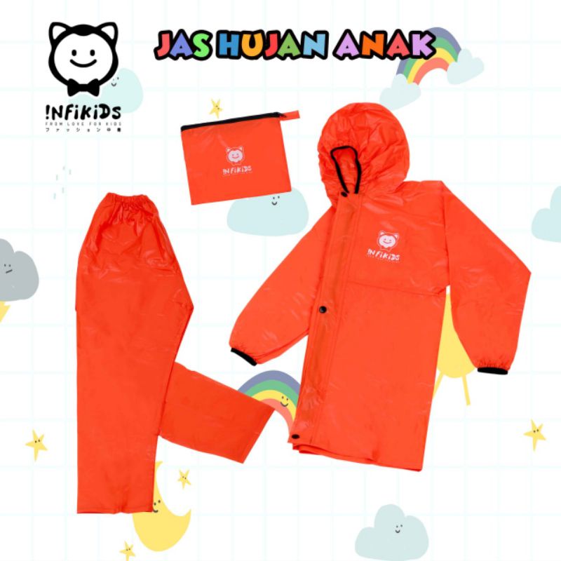 Jas Hujan Anak Setelan Baju Celana Usia 6 - 12 Tahun Terbaru Warna Pink Merah Biru Hijau | Raincoat Mantel Anak Umur SD