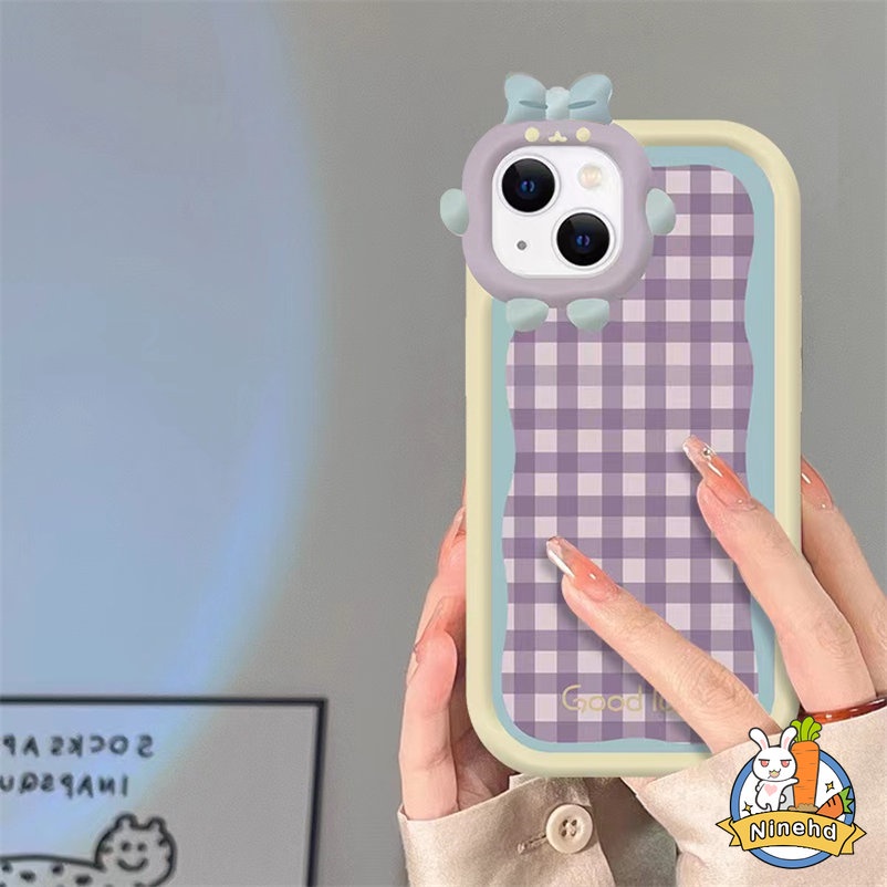 Soft Case Pelindung Motif Kotak-Kotak Monster Kecil Tahan Banting Untuk iPhone 14 13 12 11 Pro Max X Xr Xs Max 7 8 6 6s Plus SE 2020