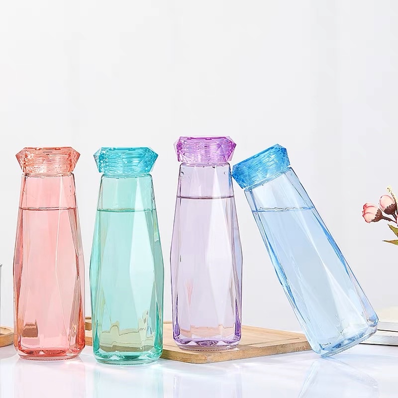 BOTOL KACA MINUM DIAMOND KRISTAL 450ML - TEMPAT MINUM BOTOL WARNA - TUMBLER UNIK CRYSTAL AIR PANAS DINGIN