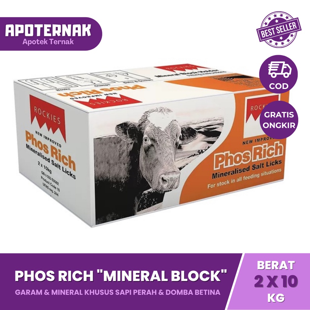 Mineral Blok PHOS RICH 20 kg | Mineral Sapi Perah &amp; Domba Betina | ROCKIES Tithebarn