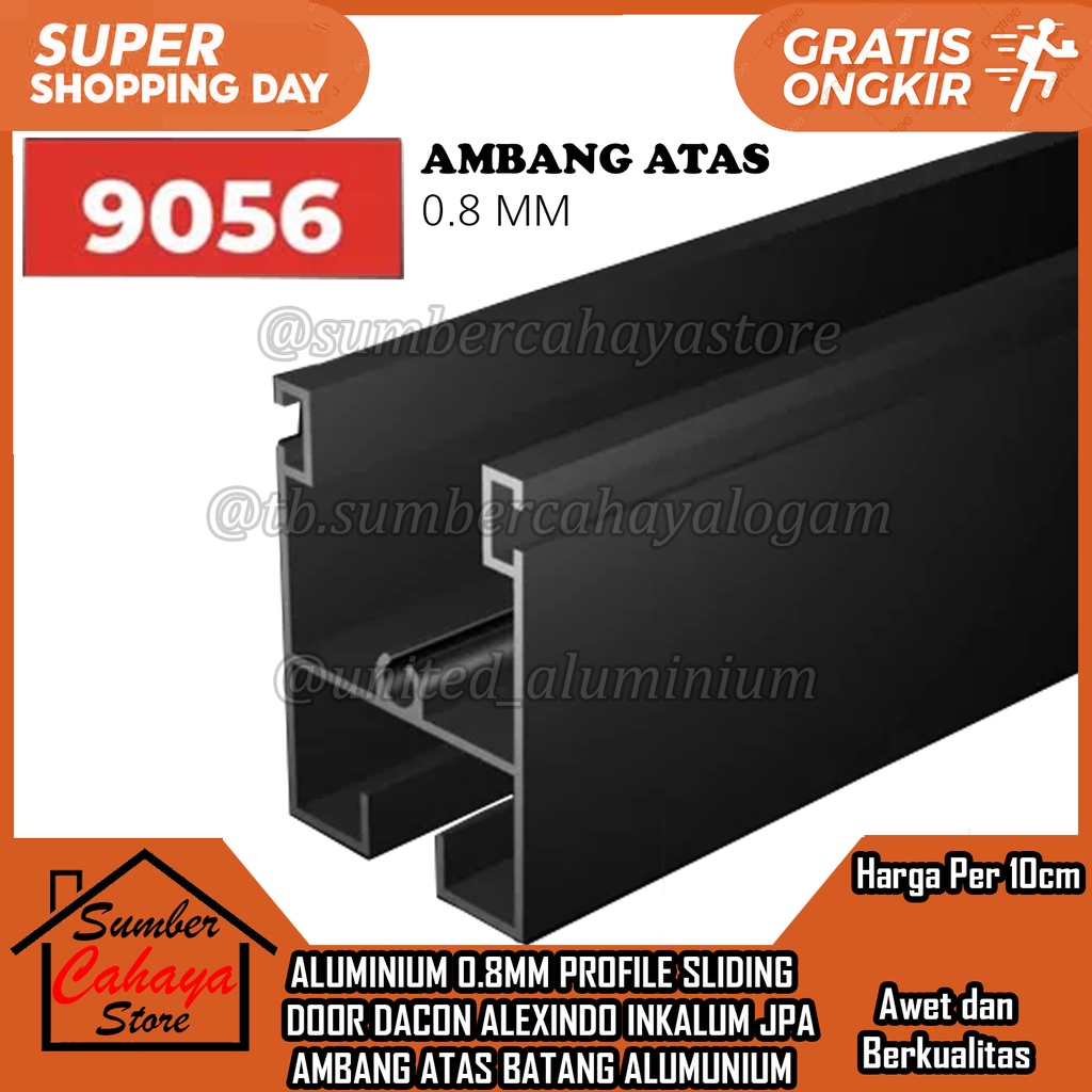Alumunium aluminium Ambang Atas Profile 9056 Sliding Door PER 10 CM BATANGAN LONJORAN SLEDING DORONG