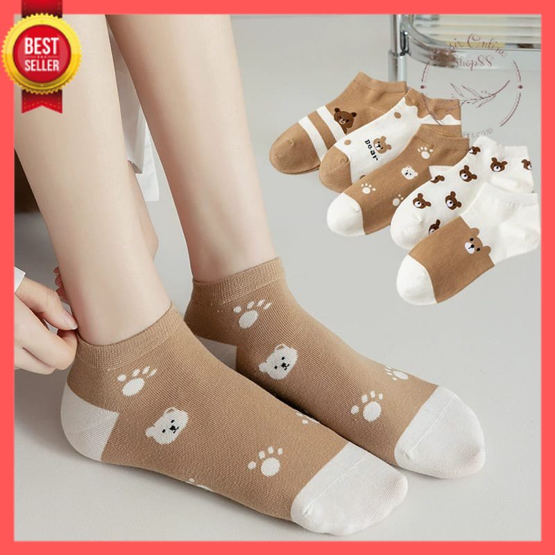 GOS - E111 - Kaos Kaki Pendek - Kaos Kaki Wanita Motif Beruang Lucu - Kaos Kaki Pendek Ankle Sock Women Socks