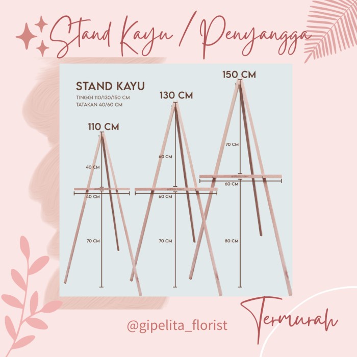 Papan Tulis Standing Kayu / Stand Tripod / Papan Bunga 130 X 60 Cm Gipelita