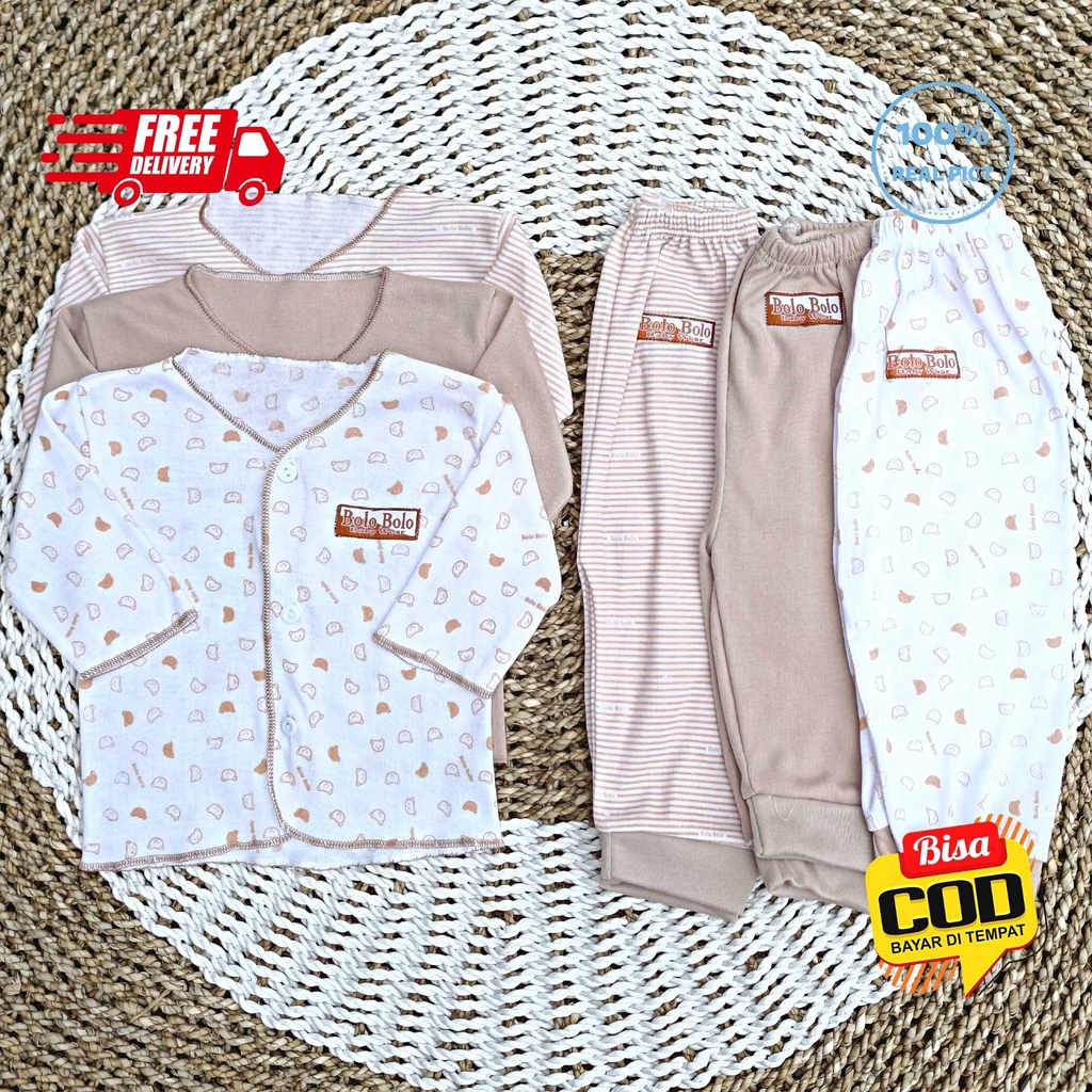 SALE 7.7 - 18 PCS Baju Bayi Celana Bayi Setelan Bayi Baju Bayi Newborn Baju Bayi Baru Lahir Kekinian Bolo-Bolo Serian COKLAT SUSU