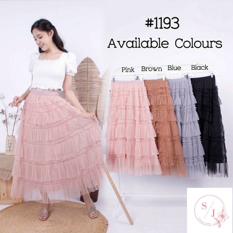 Rok Tutu Wanita Maxi Skirt Susun Tingkat Cantik Polos Premium Import #1193
