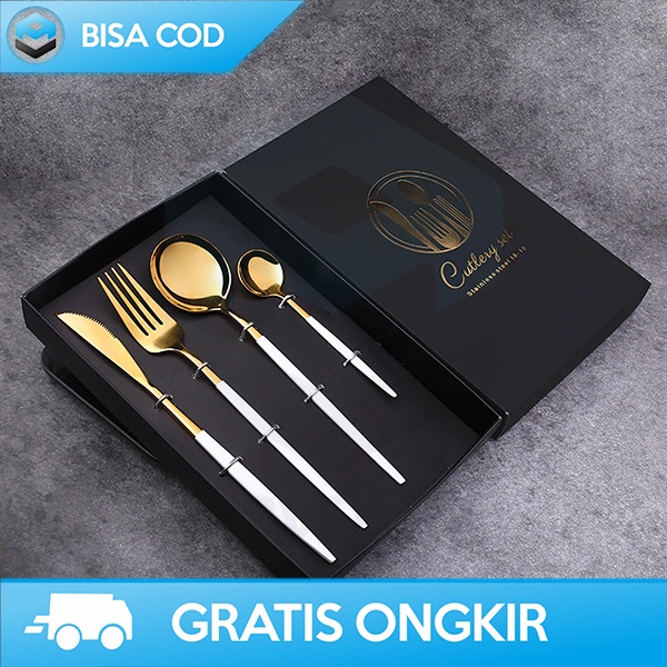 SET ALAT MAKAN SENDOK GARPU PISAU DESAIN ELEGAN MEWAH STAINLESS STEEL