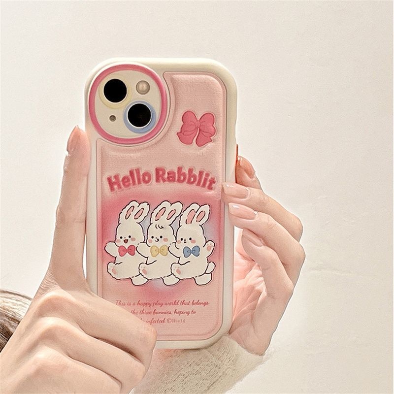 Case Desain Tiga Kelinci Pink Aksen Pita Untuk IPhone 12 13 14 11 Pro Max Xxsdcd