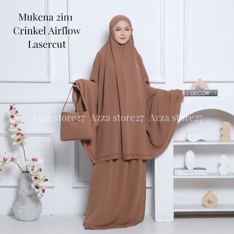 azza store27 - Mukena Dewasa 2in1 Cringkel Airflow Lasercut Terbaru