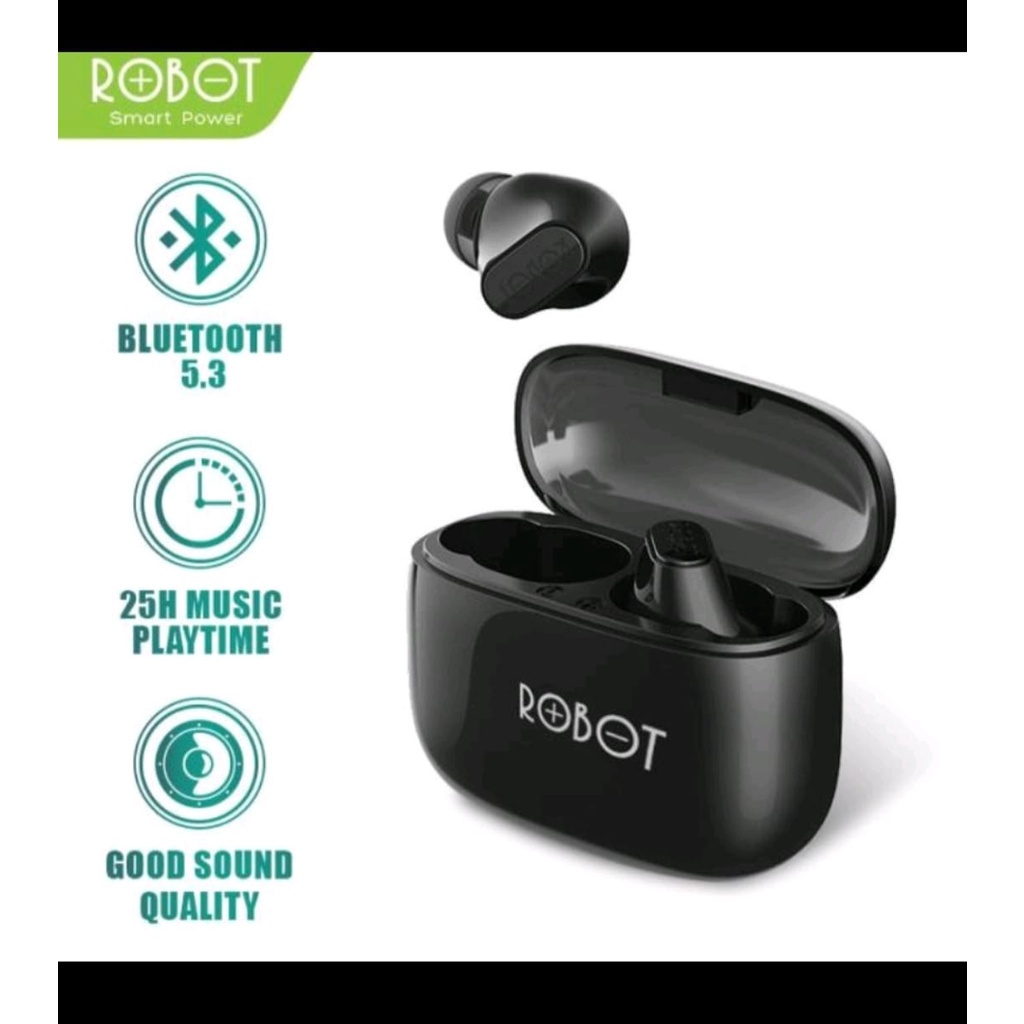 ROBOT wireless earphone bluetotth 5.3 airbuds tws t20sblack