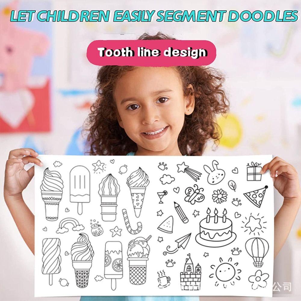 R-flower Children's Drawing Roll Daily Goods Theme Creative Gift DIY Painting Drawing Kertas Isi Warna Dengan 12pcs Pensil Berwarna