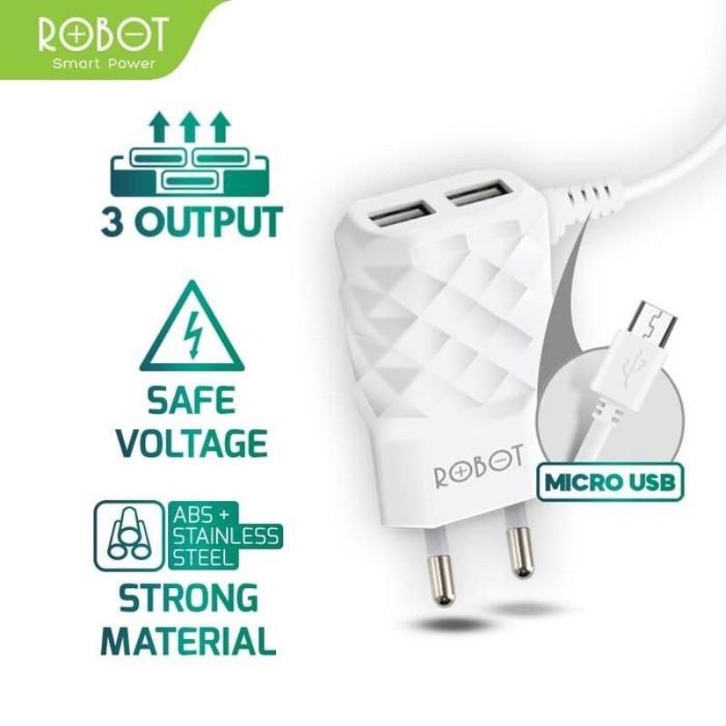 ROBOT RK-5 DIAMOND POWER CHARGER MICRO USB 2.1A DUAL PORT USB SMART CHIP MULTI PROTECTION