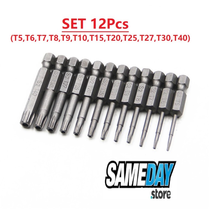 Mata Bor Kunci Bintang Mata Obeng Torx Key Lubang Baja S2 Set Hex T5-T40
