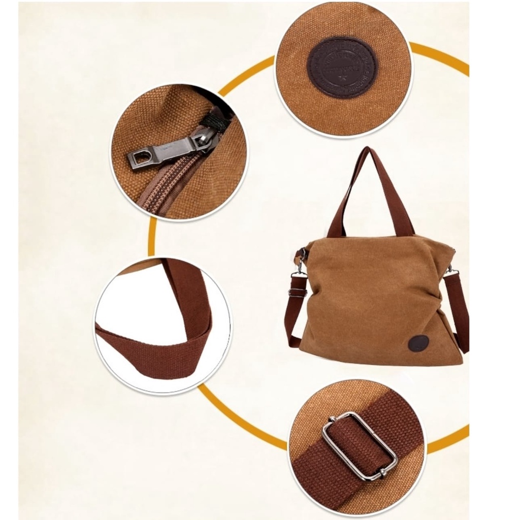 TAS SELEMPANG WANITA TOTE BAG KANVAS BESAR KULIAH COKLAT DICINE KERJA SEKOLAH TA706B7 IMPORT SHOULDER SLINGBAG BAHU REMAJA PREMIUM FASHION KOREA KEKINIAN CEWEK MURAH BATAM
