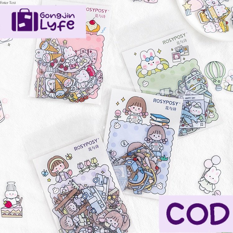 

[Gongjin] 40pcs Sticker PET Rosy Posy / Stiker Tahan Air Waterproof Hiasan Bujo Deco Dekorasi Hiasan Estetik Lucu Unyu