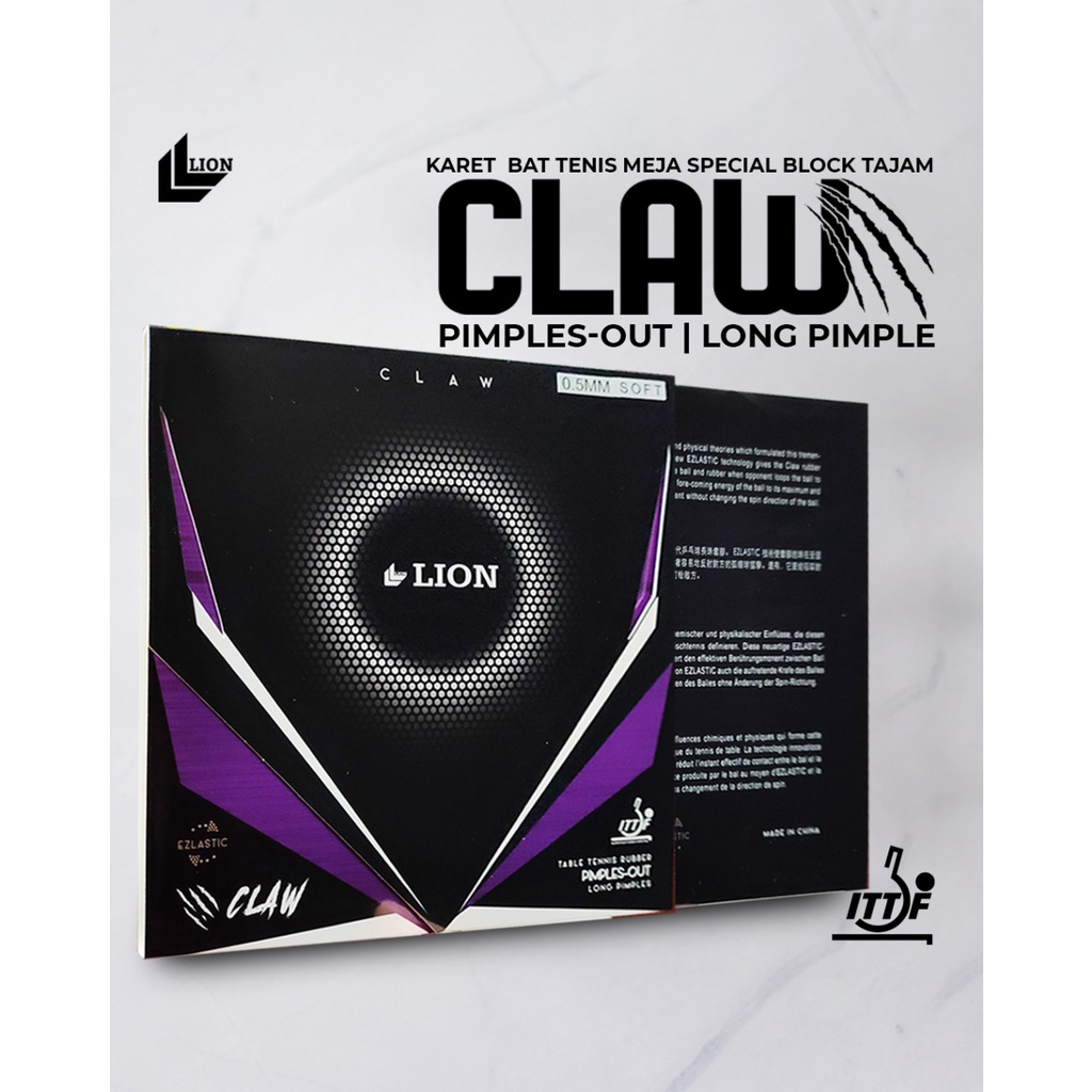 Karet Bat Tenis Meja Lion Claw Bintik Panjang 0.5mm soft