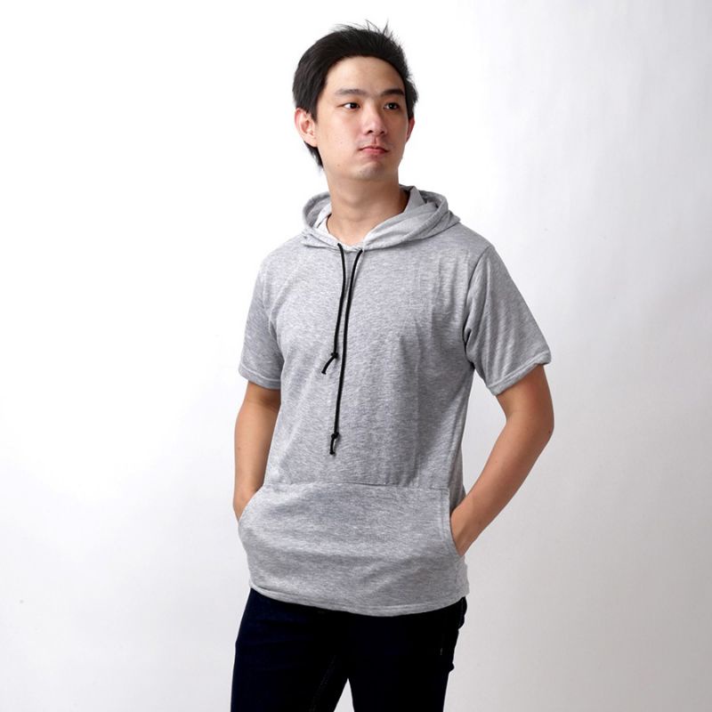 kaos Hoodie polos saku lengan pendek