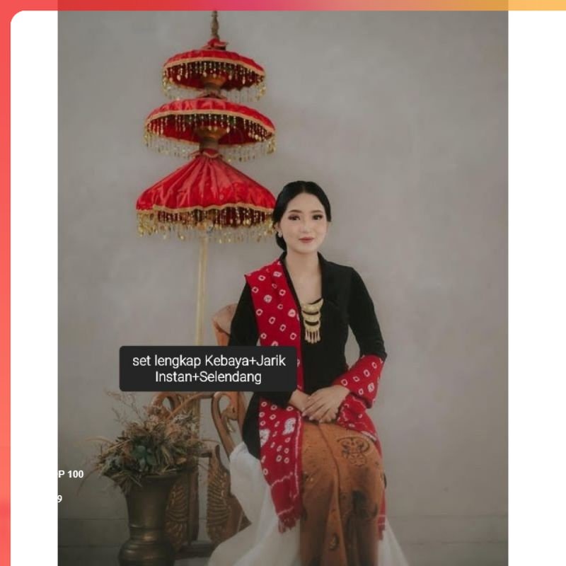 Kebaya Bludru Kutubaru + Jarik Wiru Instan + Selendang Jumputan Kebaya Bludru