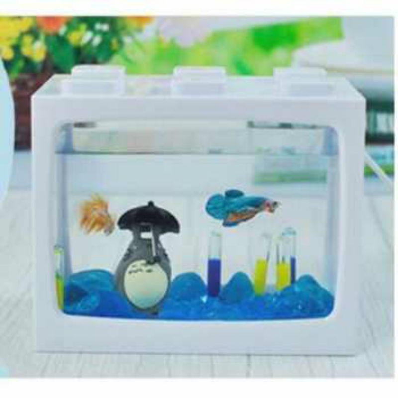 Aquarium Mini Ikan Cupang Hias LED Kecil Lego Block with White 12×8×11 CM