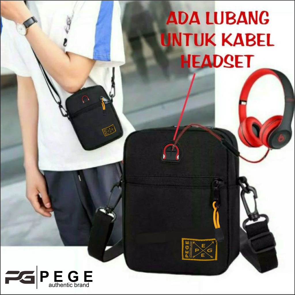 Tas Selempang Bahu Polos Hitam PEGE Mensa Slingbag Pria Kasual - PG 8937