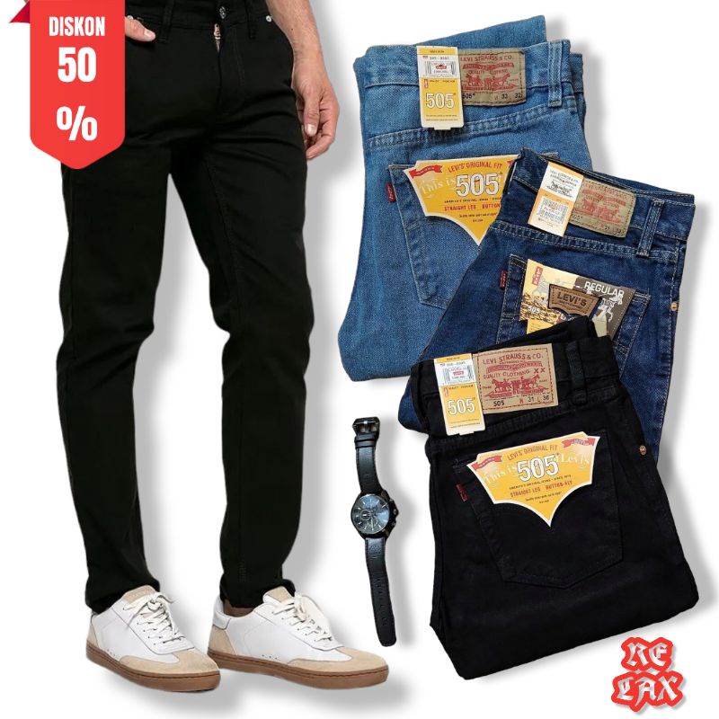 celana panjang pria dewasa - CELANA LEVIS PRIA ORIGINAL 501 ASLI - LEVIS 505 REGULER FIT / JEANS STANDAR HITAM PEKAT BISA COD ATAU BAYAR D TEMPAT / Levis reguler levis 501 original pria reguler / celana jeans pria levis standar reguler