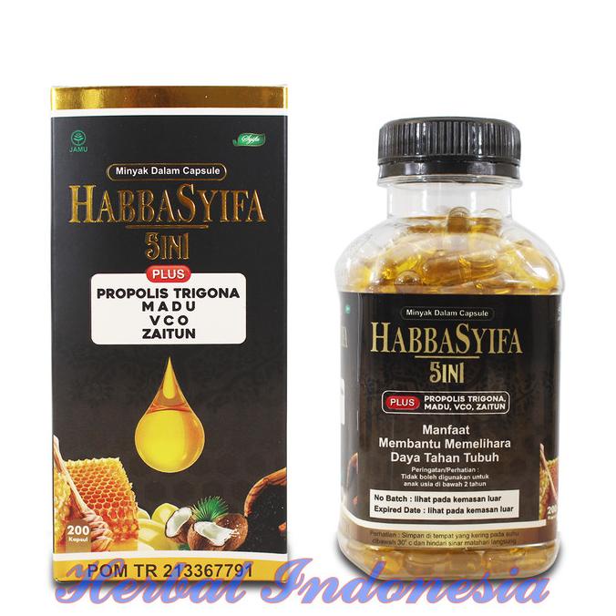 

DISKON KAPSUL HABBASYIFA 5 IN 1 ISI 200|PLUS PROPOLIS TRIGONA,MADU,VCO,ZAITUN LIMITED EDITION