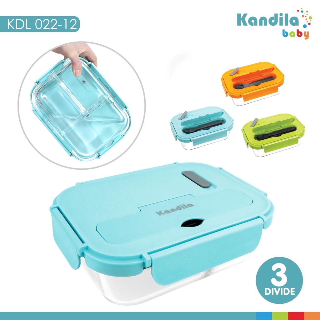 MAK332 KANDILA BABY TEMPAT MAKAN GLASS LUNCH BOX 2 DIVIDE / 3 DIVIDE