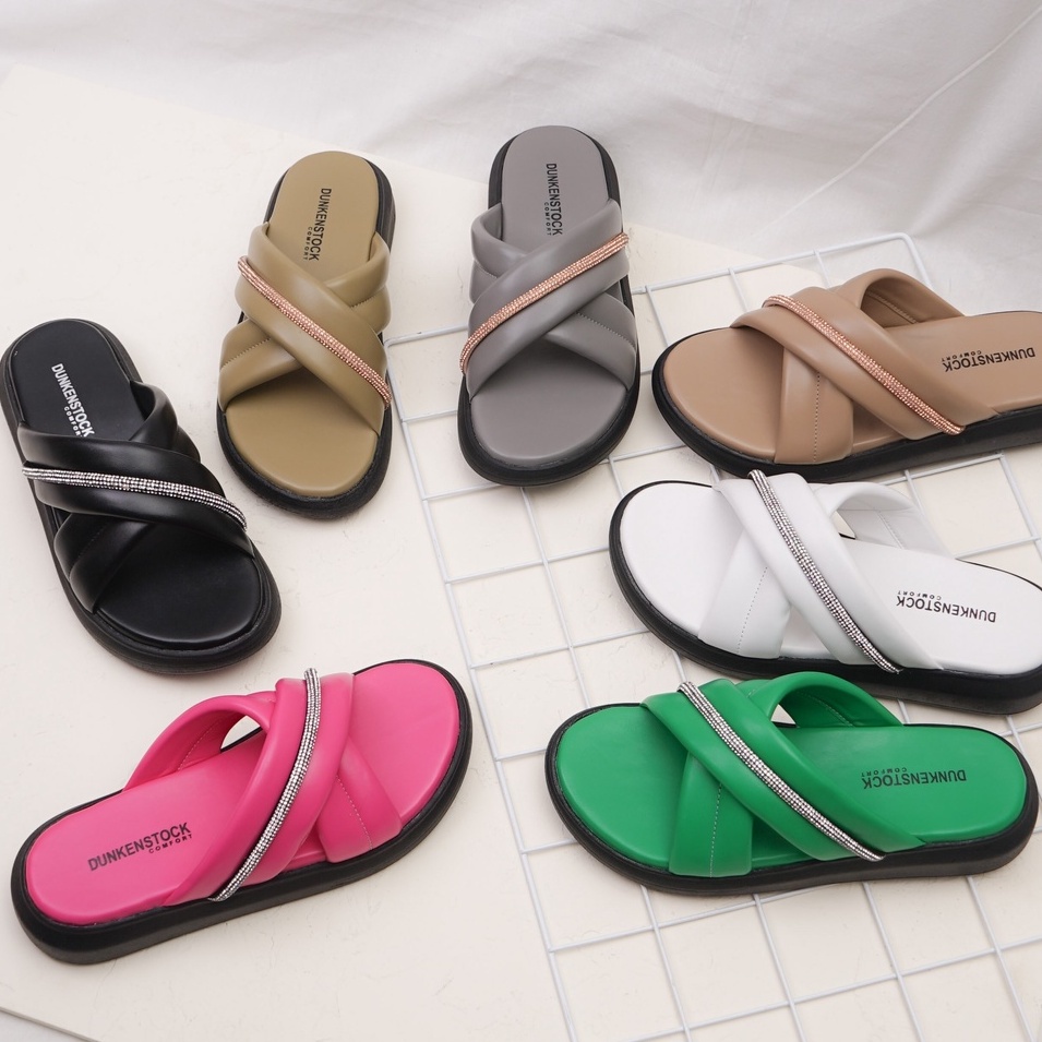 LAPEPA YUK - Dunkenstock MONIC Sandal Wanita Silang Tinggi 4cm Size 36 - 40 Selop Tidak Licin Sendal Beleza Wedges Slop Birken Rumah Belezza 37 38 39 Warna ALL Black Fuschia Belleza Kekinian Premium Terbaru Shoes Ori Original Mall Official Store