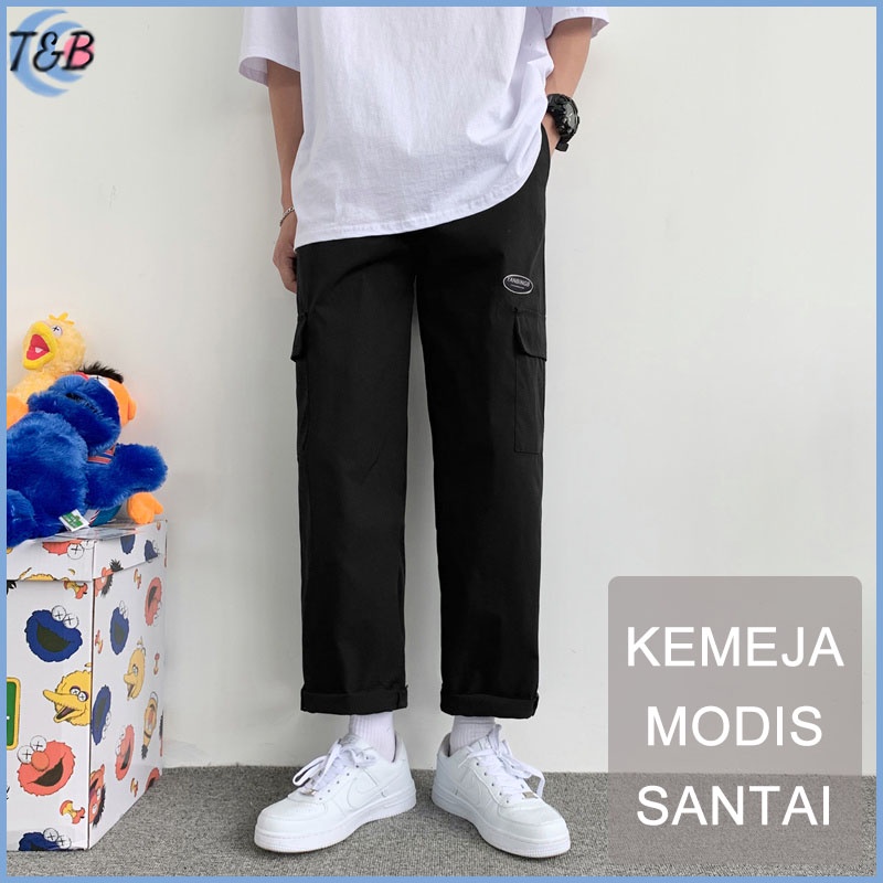 Kasual celana kargo panjang Cargo pants jumbo Populer baggy pants celana banyak saku Celana cargo cowok lebar