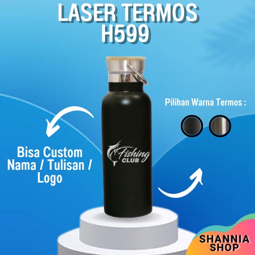 CUSTOM [ NAMA / LOGO ] H599 H599-1 Termos Tutup Bambu 500ml / LASER GRAFIR / UV PRINT / PROMOSI SOUVENIR HAMPERS