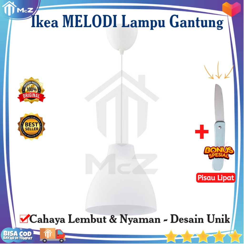 LAMPU GANTUNG AESTHETIC SHABBY CHIC PUTIH BONUS PISAU LIPAT CANTIK - Lampu Gantung Minimalis 28cm Pu